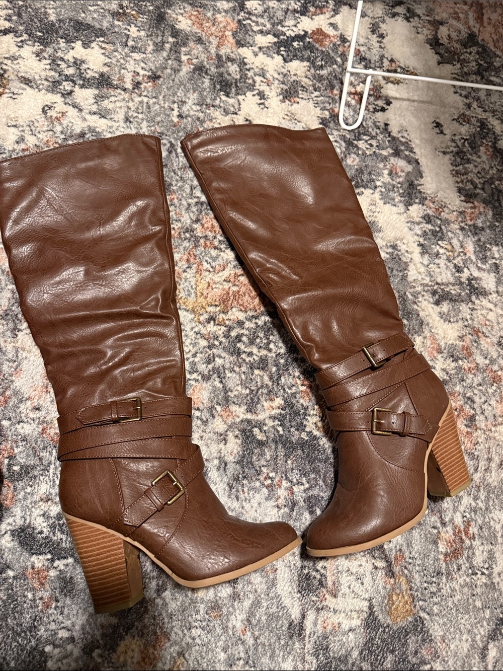 Charlotte russe Brown Mid-Calf Buckle Strap Heeled Boots